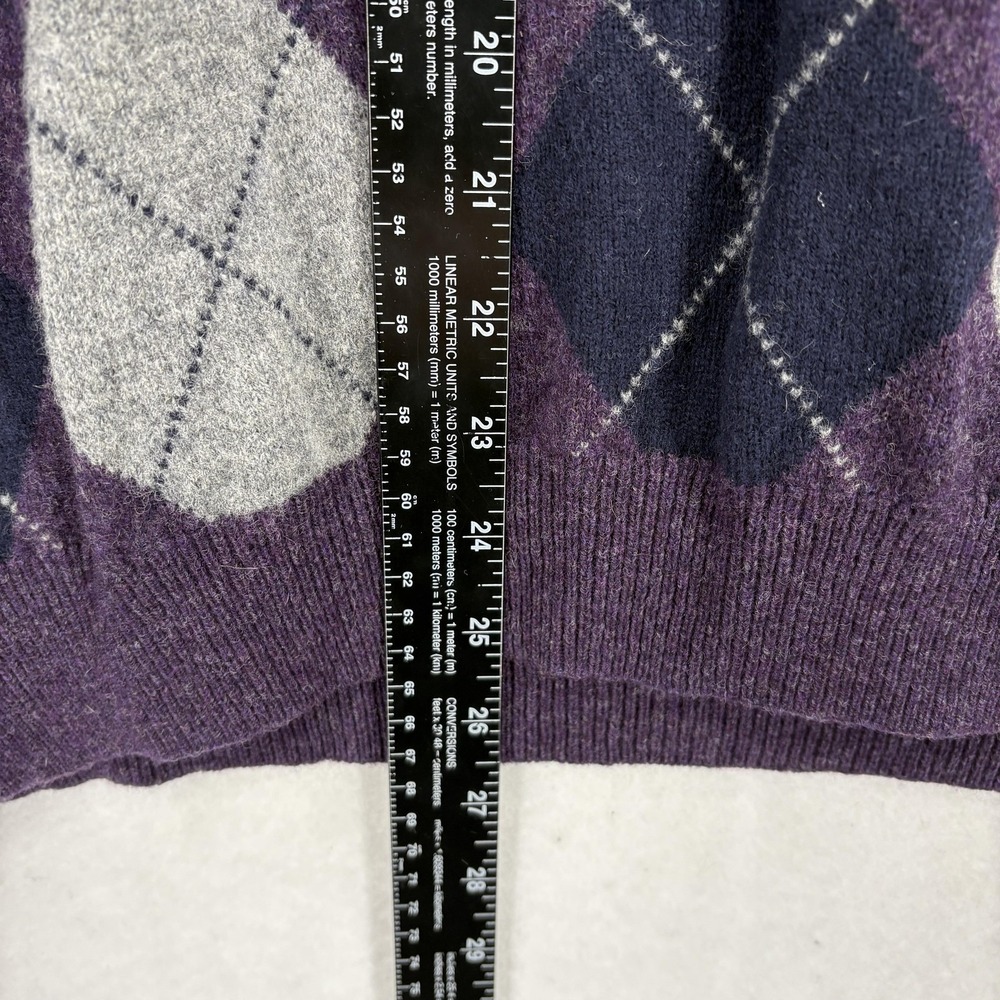 Brooks Brothers Sweater Mens Extra Large Purple Argyle Scottish Lambswool V Neck - Picture 7 of 11